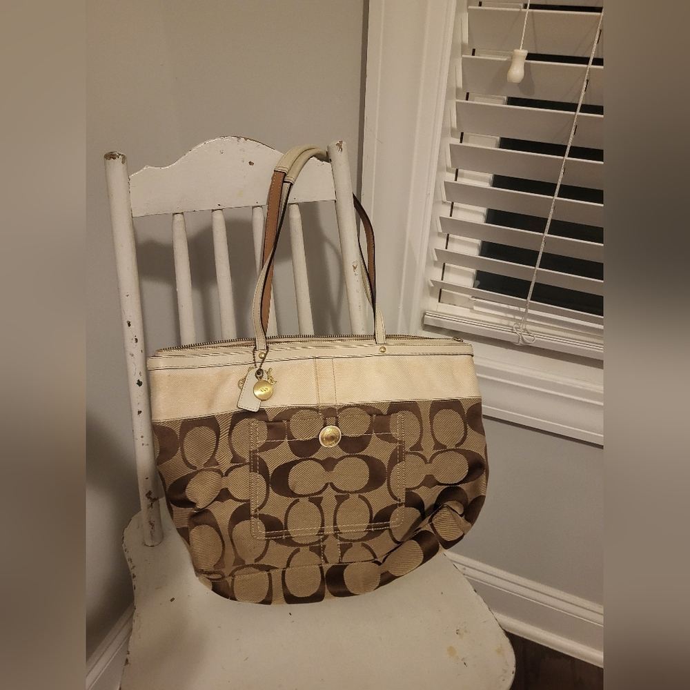 Coach Signature Brown and Cream Tote